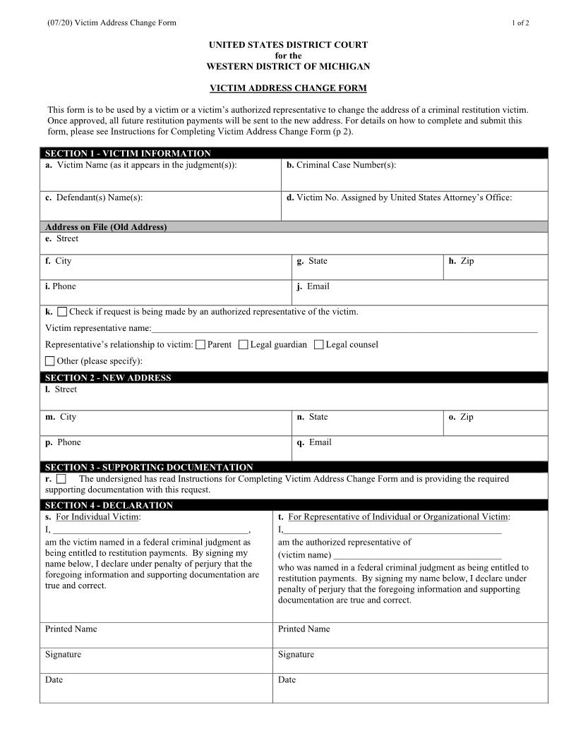 Victim Address Change | Pdf Fpdf Docx | Michigan