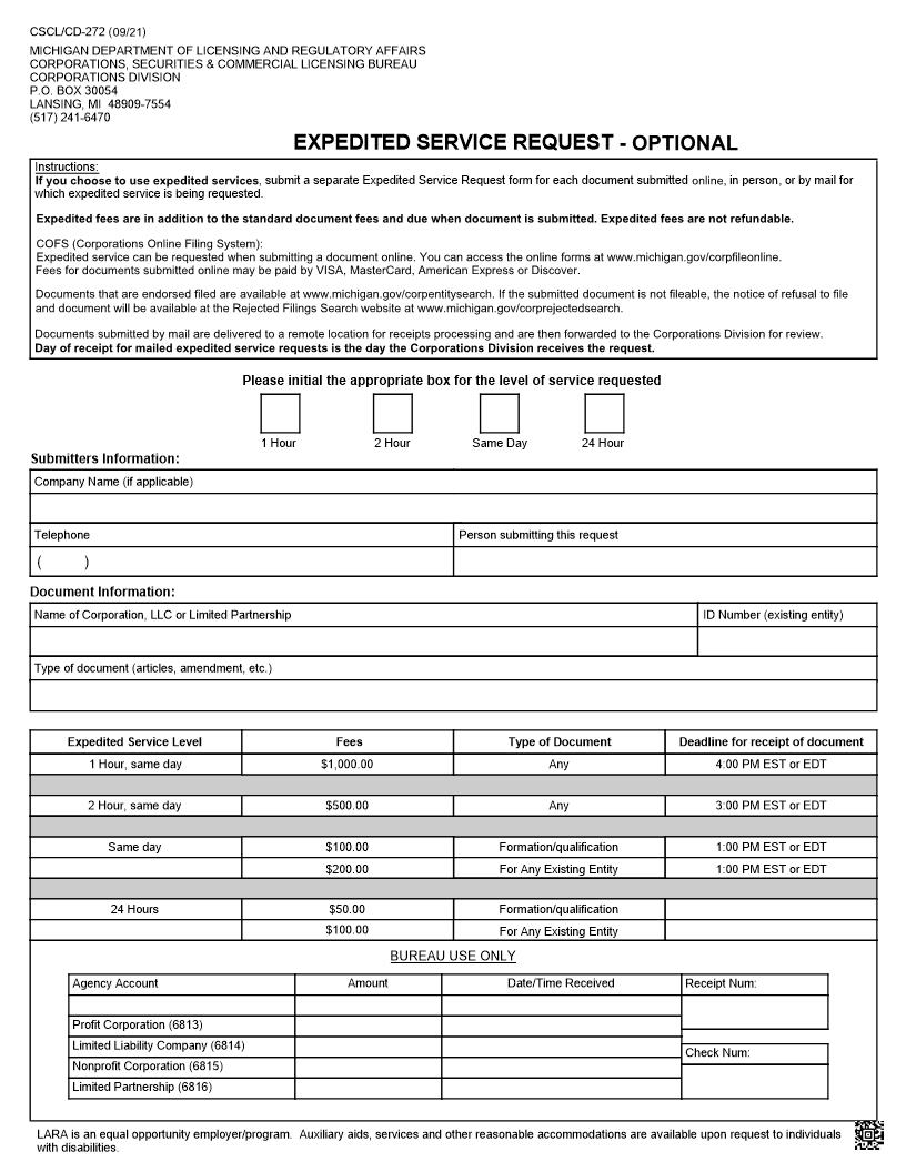 Expedited Service Request {272} | Pdf Fpdf Docx | Michigan