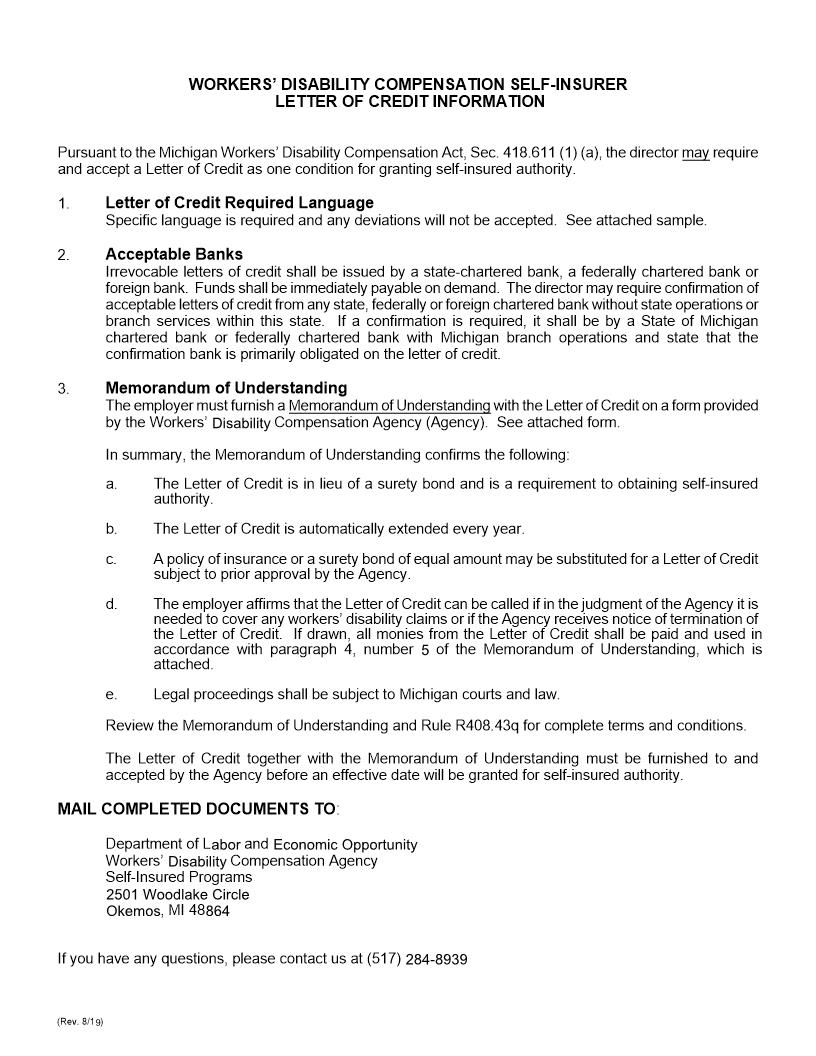 Letter Of Credit-Memorandum Of Understanding | Pdf Fpdf Docx | Michigan