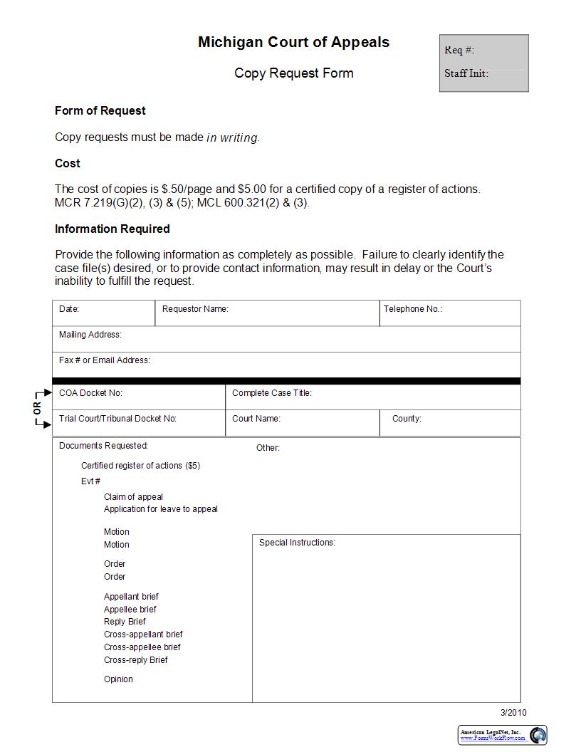 Copy Request Form | Pdf Fpdf Docx | Michigan