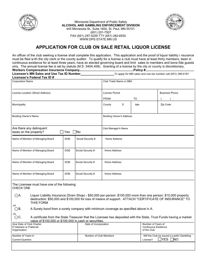 Application Club On Sale Retail {PS-9016} | Pdf Fpdf Doc Docx | Minnesota