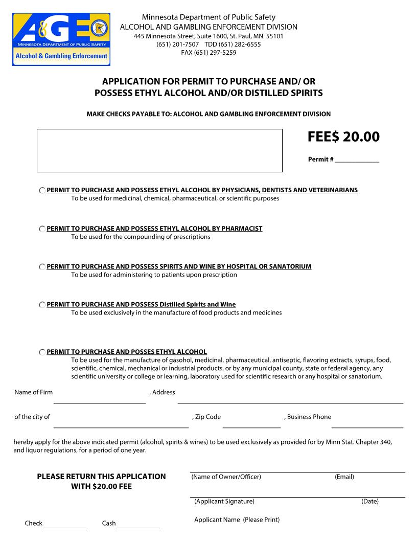 Application Ethyl Alcohol Distilled Spirits | Pdf Fpdf Doc Docx | Minnesota