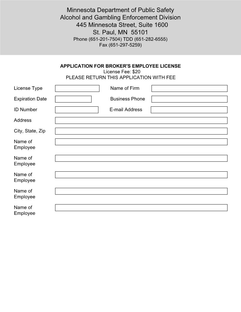 Application For Brokers Employee License | Pdf Fpdf Doc Docx | Minnesota