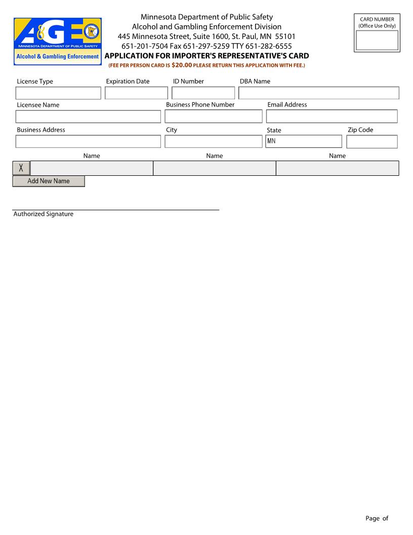 Application For Importers Representatives Card | Pdf Fpdf Docx | Minnesota