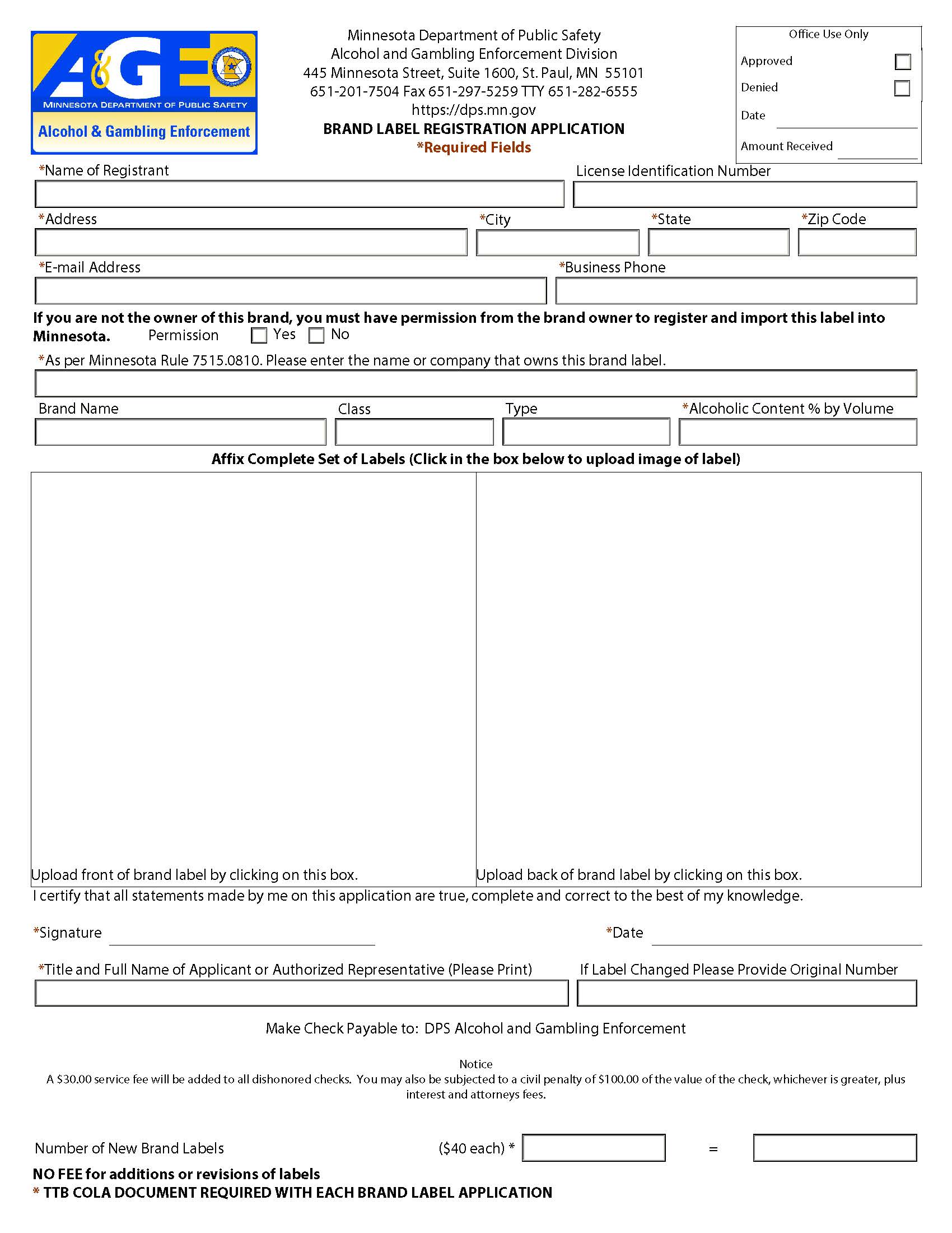 Brand Label Registration Application | Pdf Fpdf Doc Docx | Minnesota
