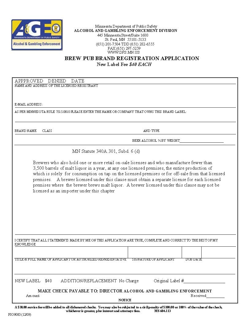 Brew Pub Brand Registration Application | Pdf Fpdf Doc Docx | Minnesota