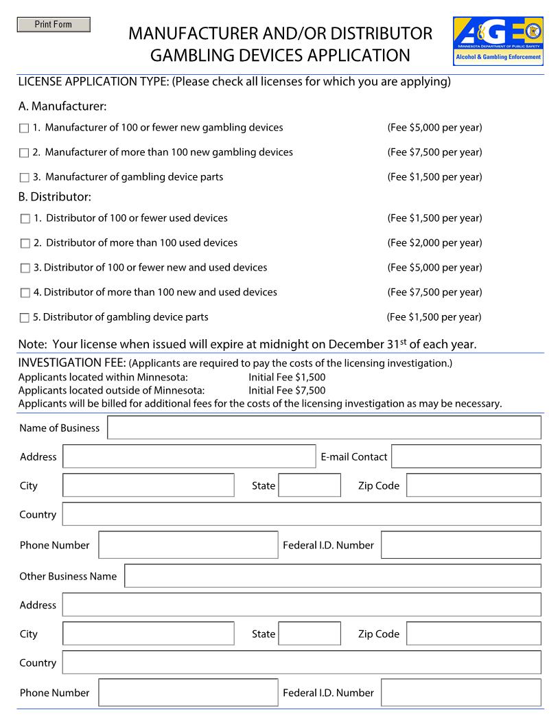 Gambling Devices Application | Pdf Fpdf Docx | Minnesota