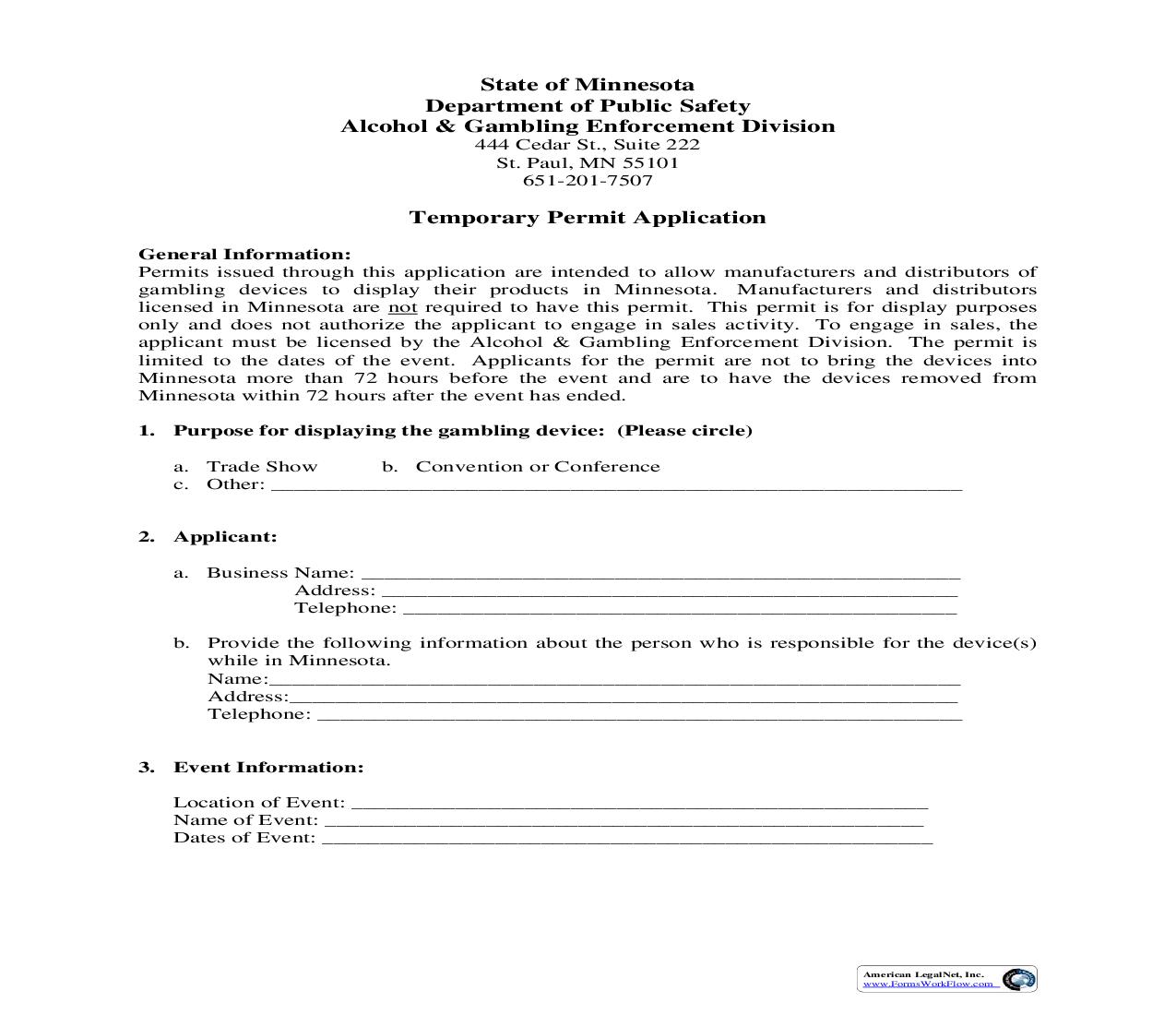 Temporary Permit Application | Pdf Fpdf Doc Docx | Minnesota