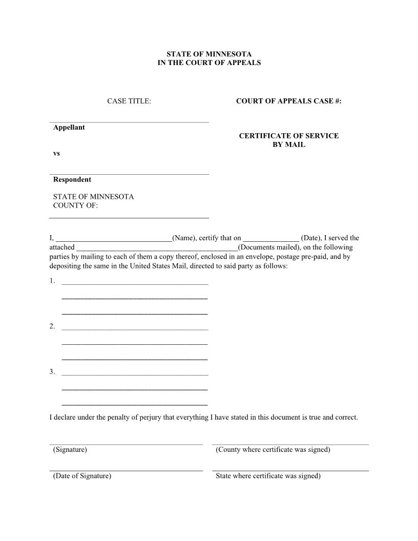 Certificate Of Service By Mail | Pdf Fpdf Docx | Minnesota