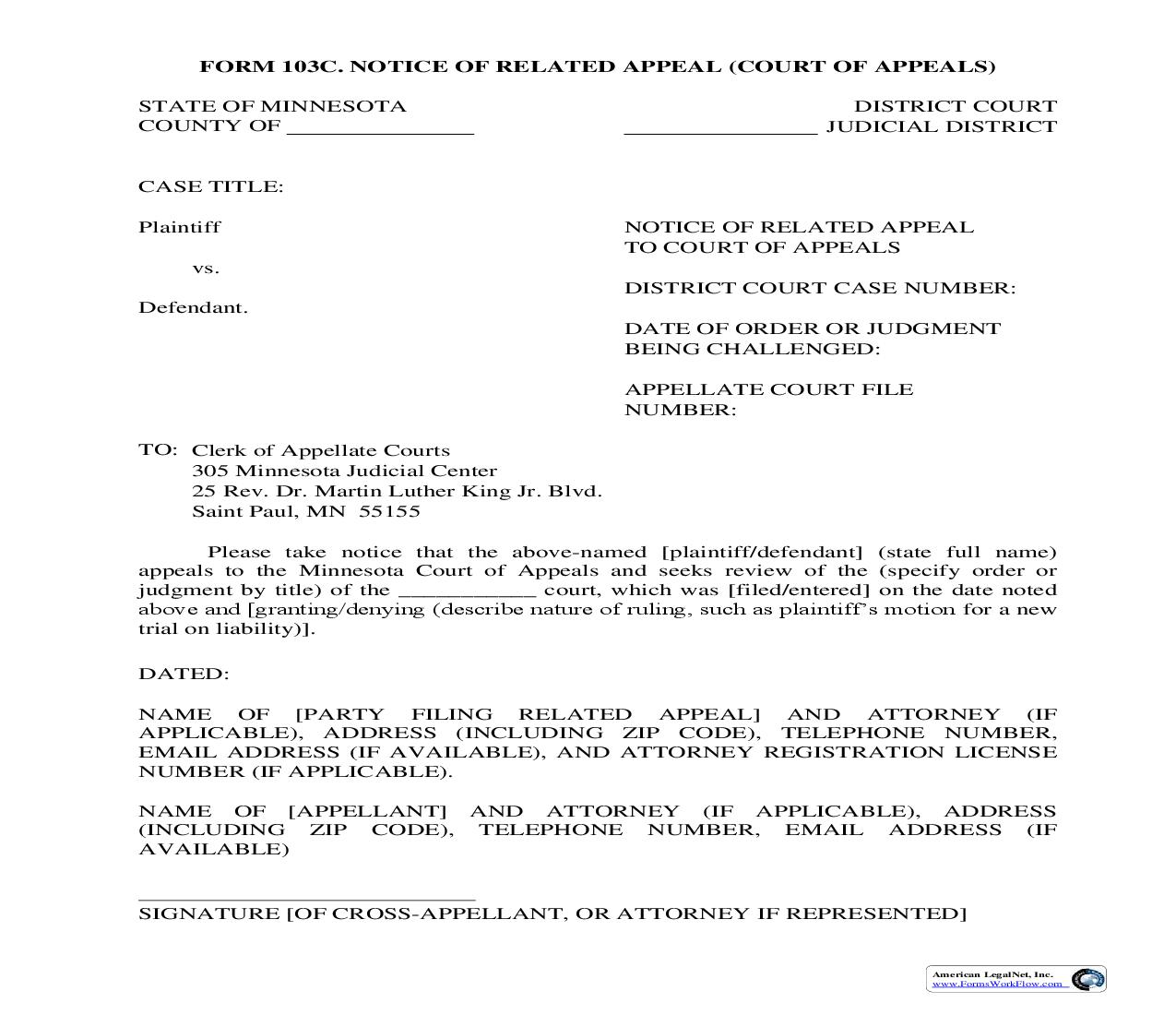 Notice Of Related Appeal {103C} | Pdf Fpdf Doc Docx | Minnesota