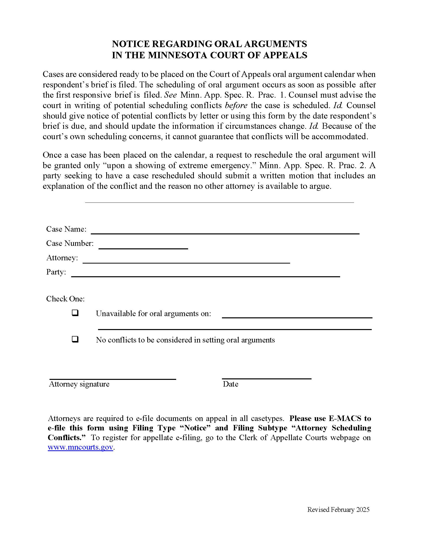 Notice Regarding Oral Arguments In The Court Of Appeals | Pdf Fpdf Doc Docx | Minnesota