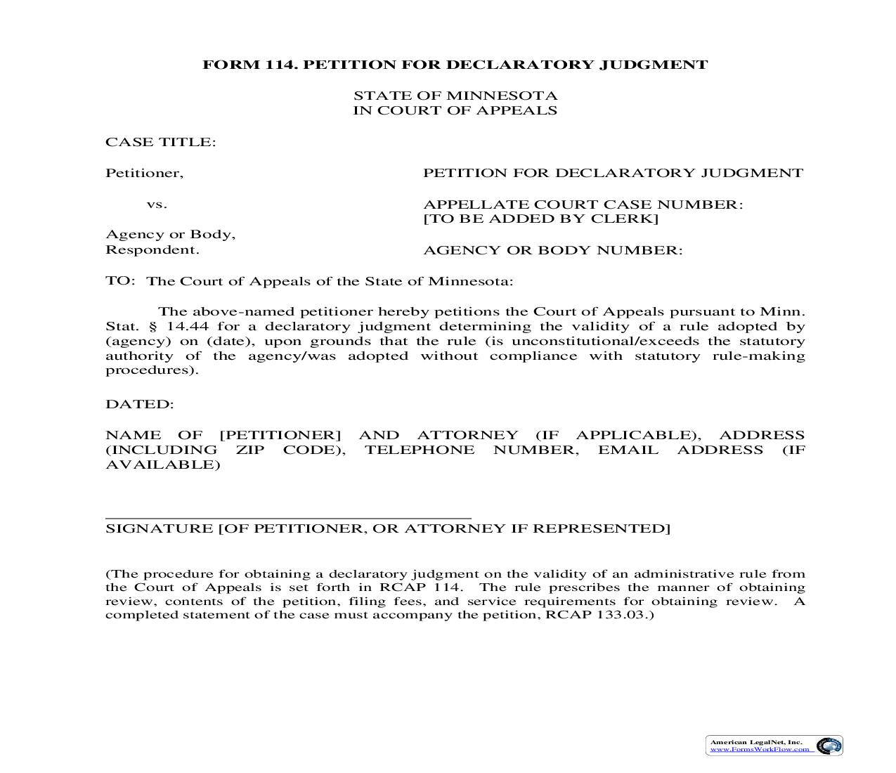 Petition For Declaratory Judgment {114} | Pdf Fpdf Doc Docx | Minnesota