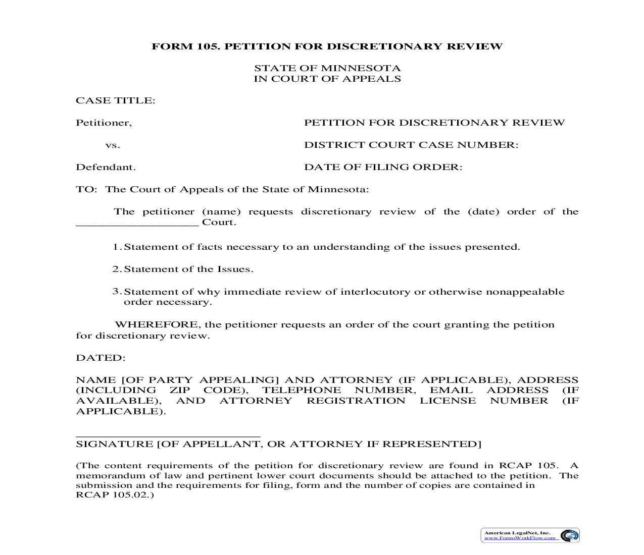 Petition For Discretionary Review {105} | Pdf Fpdf Doc Docx | Minnesota