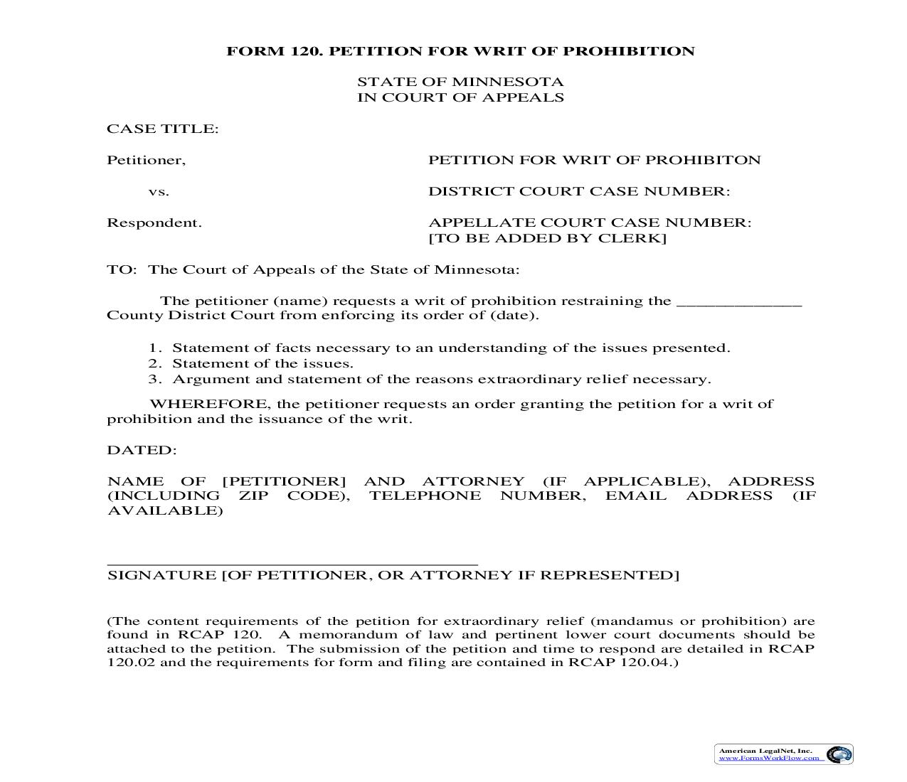 Petition For Writ Of Prohibition {120} | Pdf Fpdf Doc Docx | Minnesota