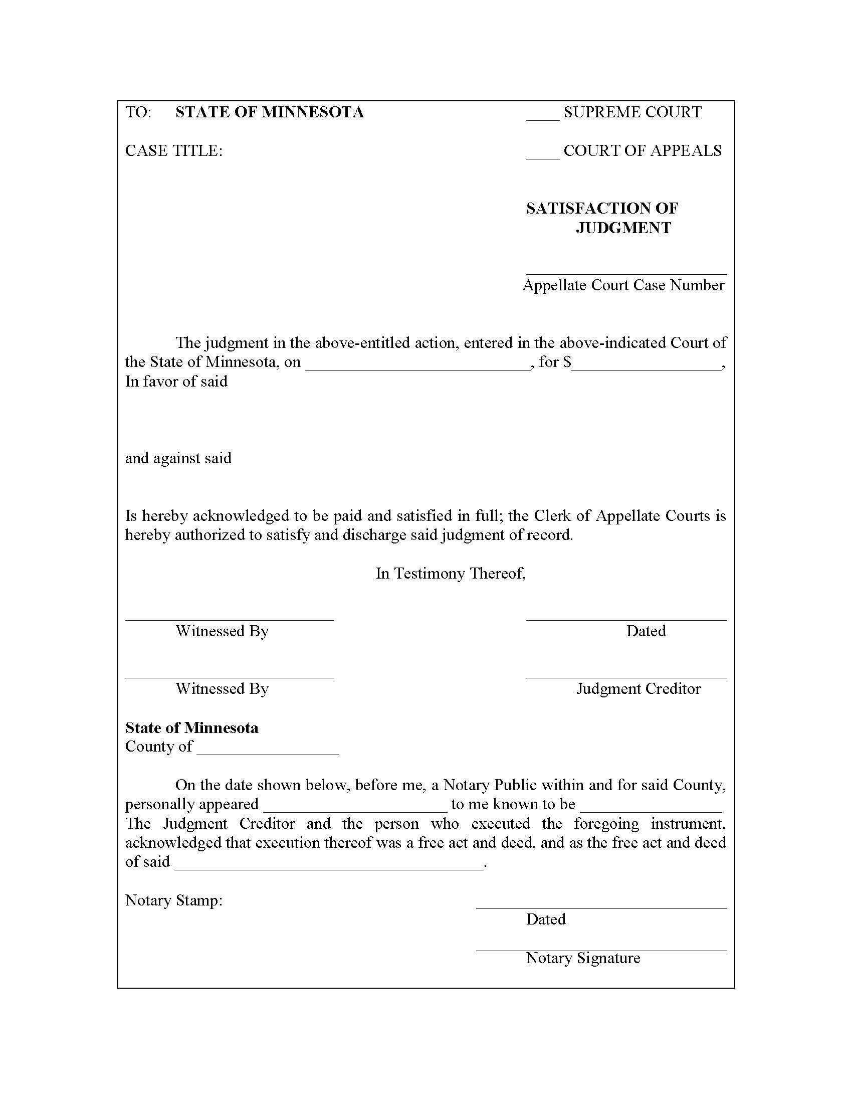 Satisfaction Of Judgment | Pdf Fpdf Doc Docx | Minnesota