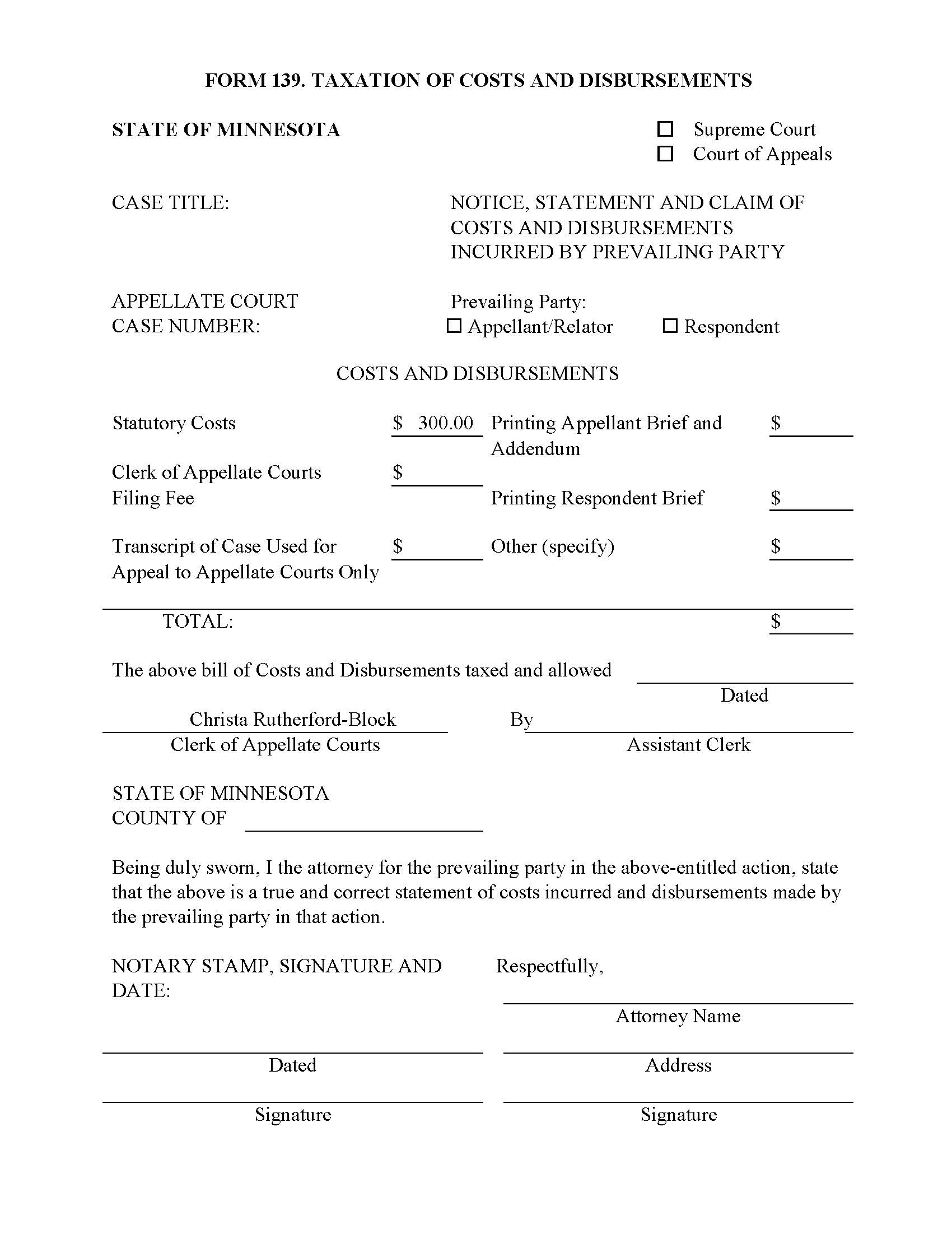 Taxation Of Costs And Disbursements {139} | Pdf Fpdf Doc Docx | Minnesota