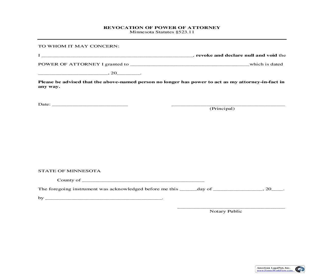 Revocation Of Power Of Attorney | Pdf Fpdf Doc Docx | Minnesota