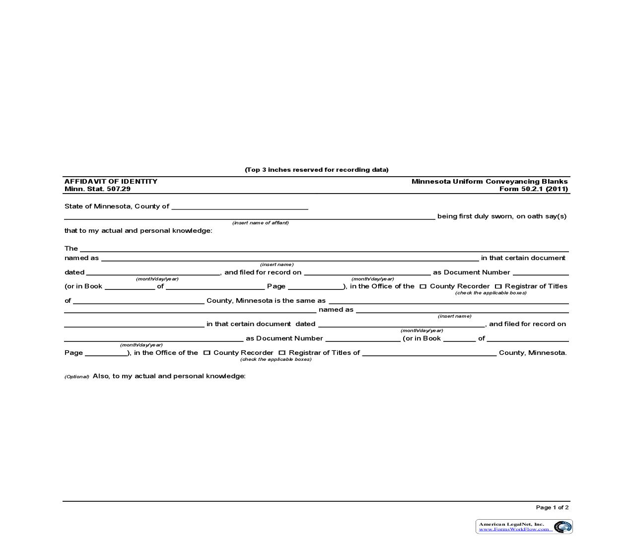 Affidavit Of Identity {50.2.1} | Pdf Fpdf Doc Docx | Minnesota
