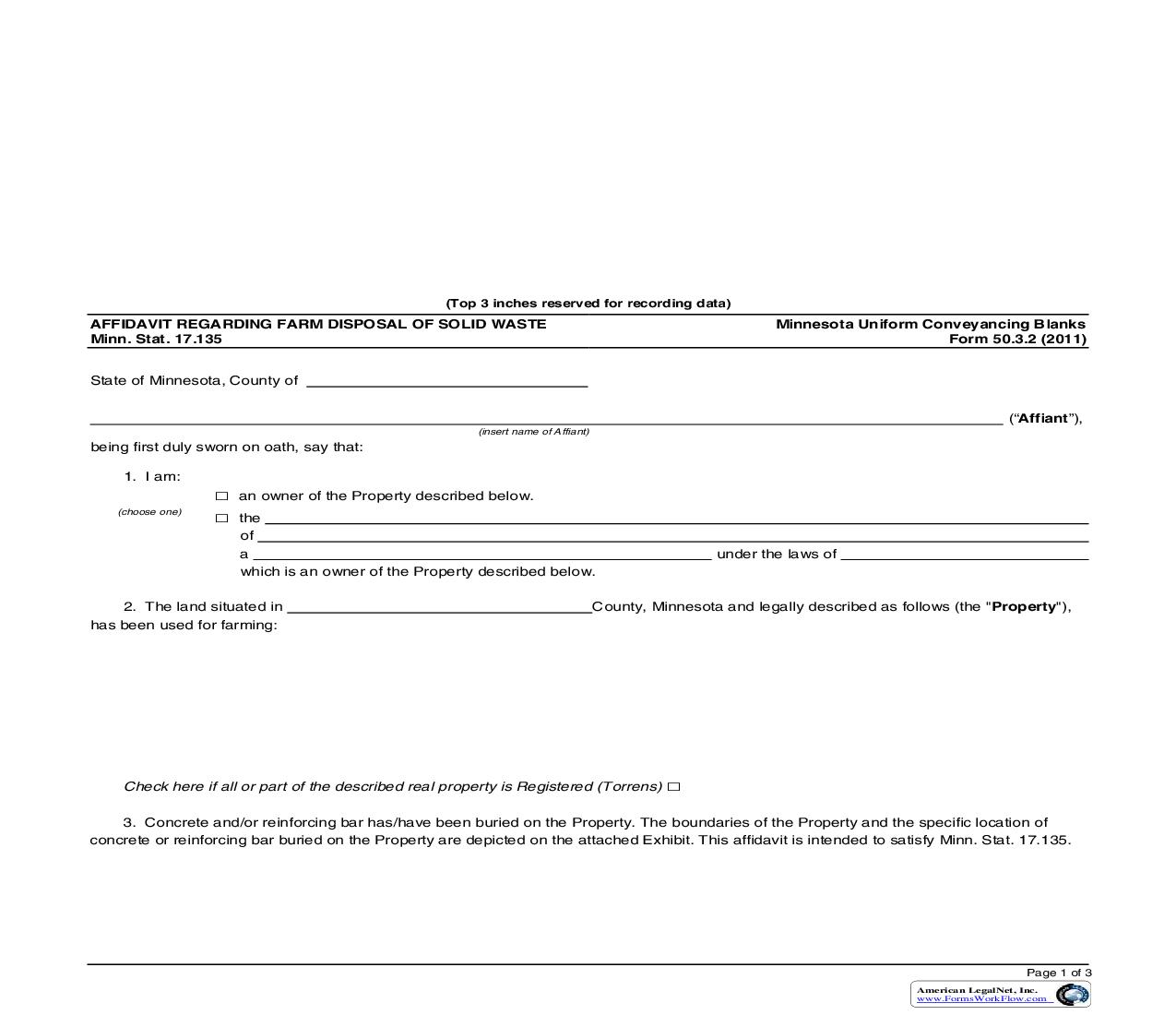 Affidavit Regarding Farm Disposal Of Solid Waste {50.3.2} | Pdf Fpdf Doc Docx | Minnesota
