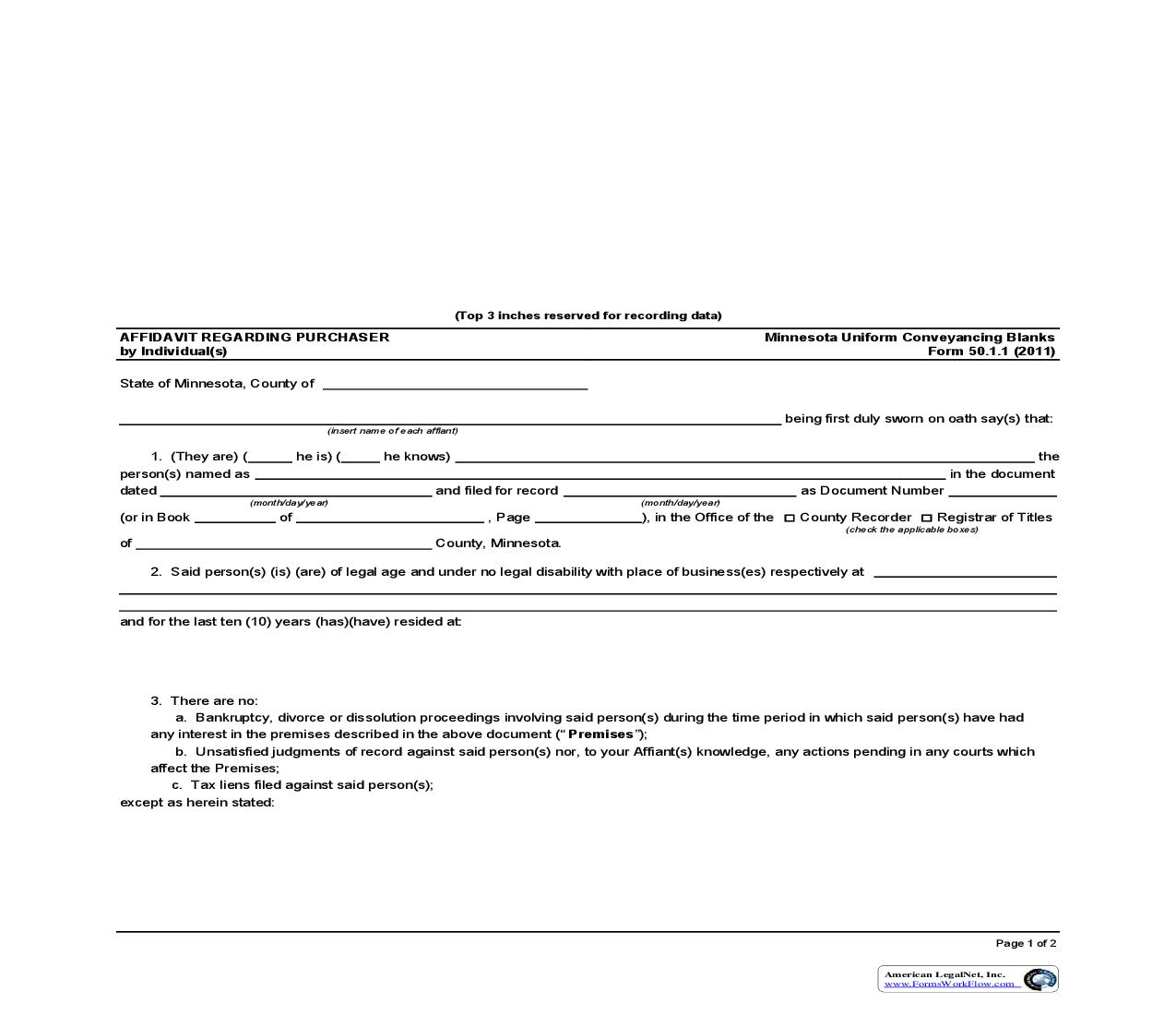 Affidavit Regarding Purchaser By Individual(s) {50.1.1} | Pdf Fpdf Doc Docx | Minnesota