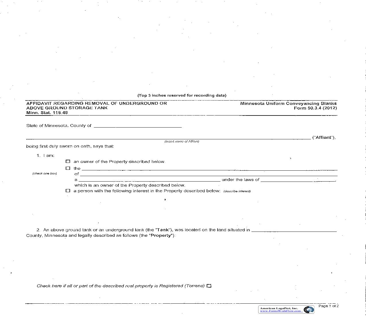 Affidavit Regarding Removal of Underground Or Above Ground Storage Tank {50.3.4} | Pdf Fpdf Doc Docx | Minnesota