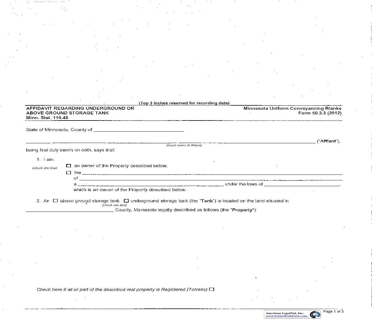 Affidavit Regarding Underground Or Above Ground Storage Tank {50.3.3} | Pdf Fpdf Doc Docx | Minnesota