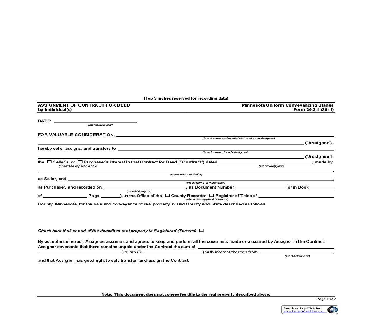 Assignment Of Contract For Deed By Individual(s) {30.3.1} | Pdf Fpdf Doc Docx | Minnesota