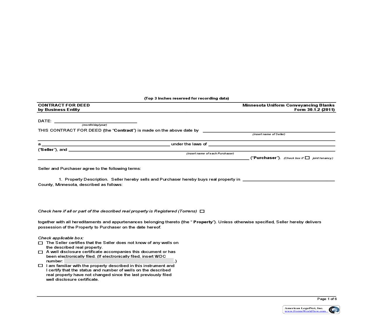 Contract For Deed By Business Entity {30.1.2} | Pdf Fpdf Doc Docx | Minnesota