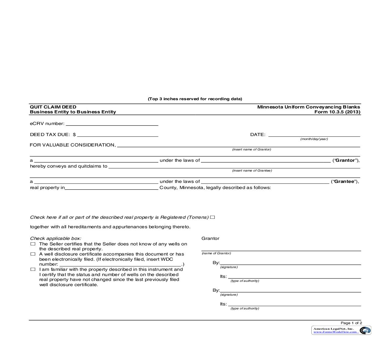 Quit Claim Deed Business Entity To Business Entity {10.3.5} | Pdf Fpdf Doc Docx | Minnesota