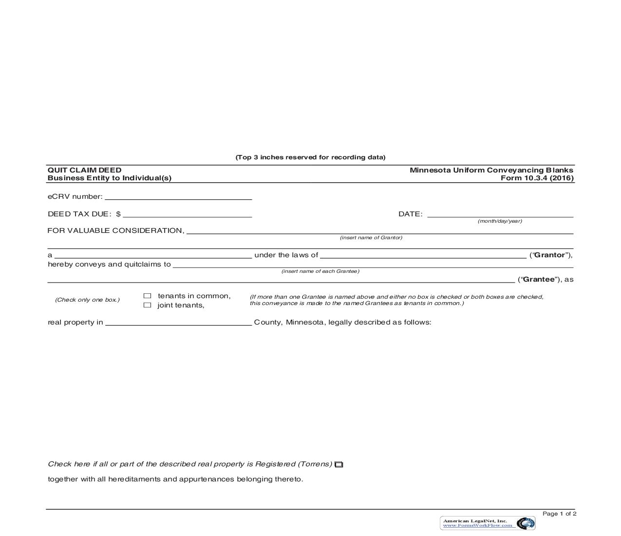 Quit Claim Deed Business Entity To Individual {10.3.4} | Pdf Fpdf Doc Docx | Minnesota