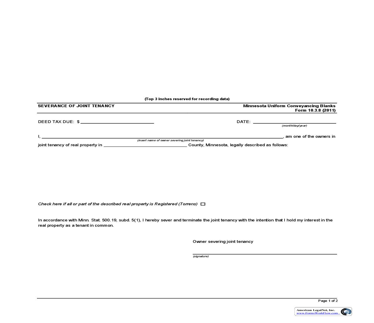 Severance Of Joint Tenancy {10.3.8} | Pdf Fpdf Doc Docx | Minnesota