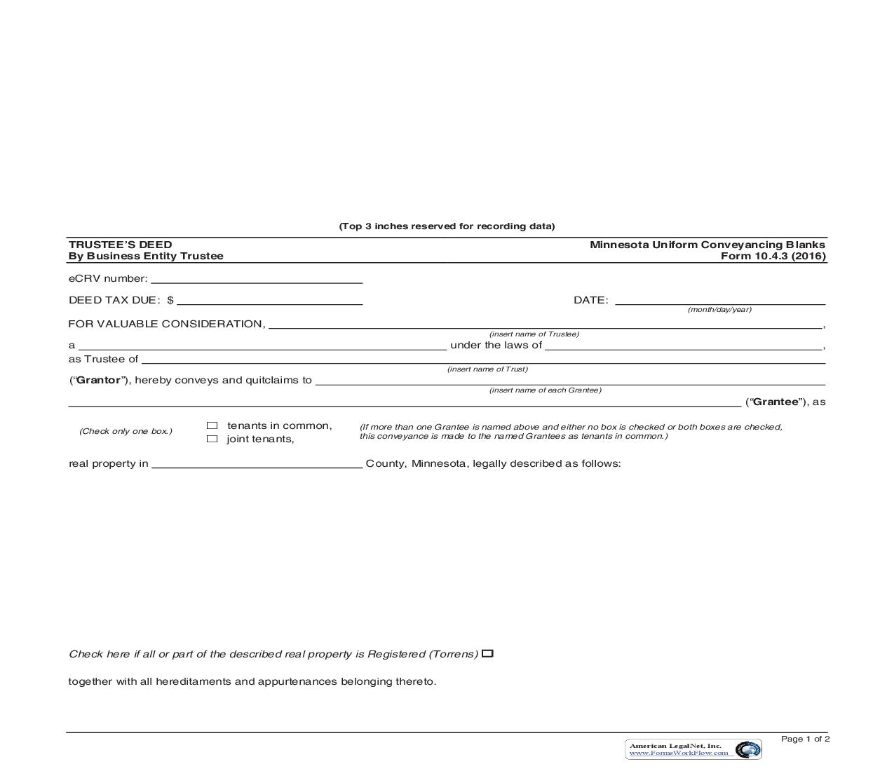 Trustees Deed By Business Entity Trustee {10.4.3} | Pdf Fpdf Doc Docx | Minnesota