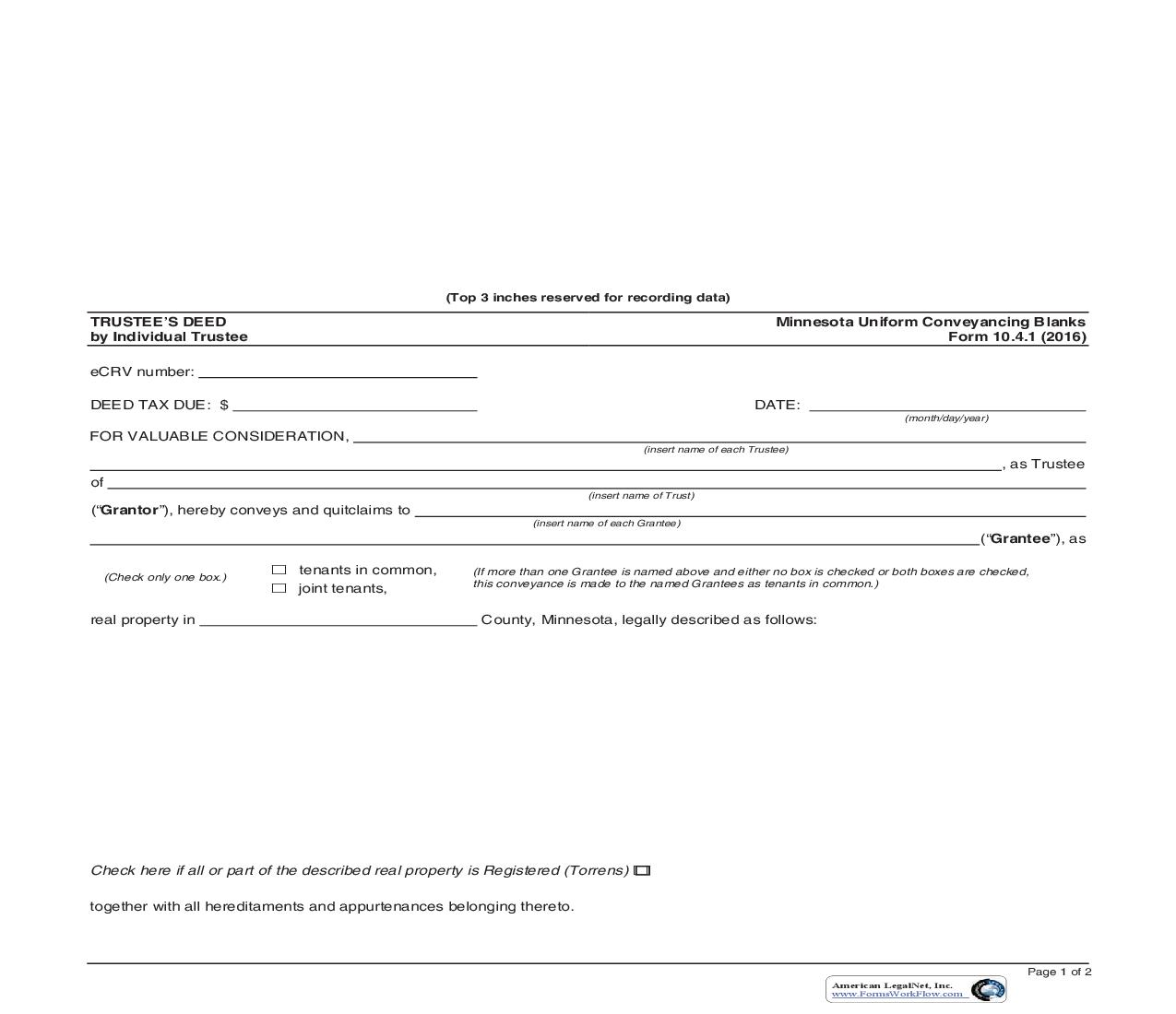 Trustees Deed By Individual Trustee {10.4.1} | Pdf Fpdf Doc Docx | Minnesota