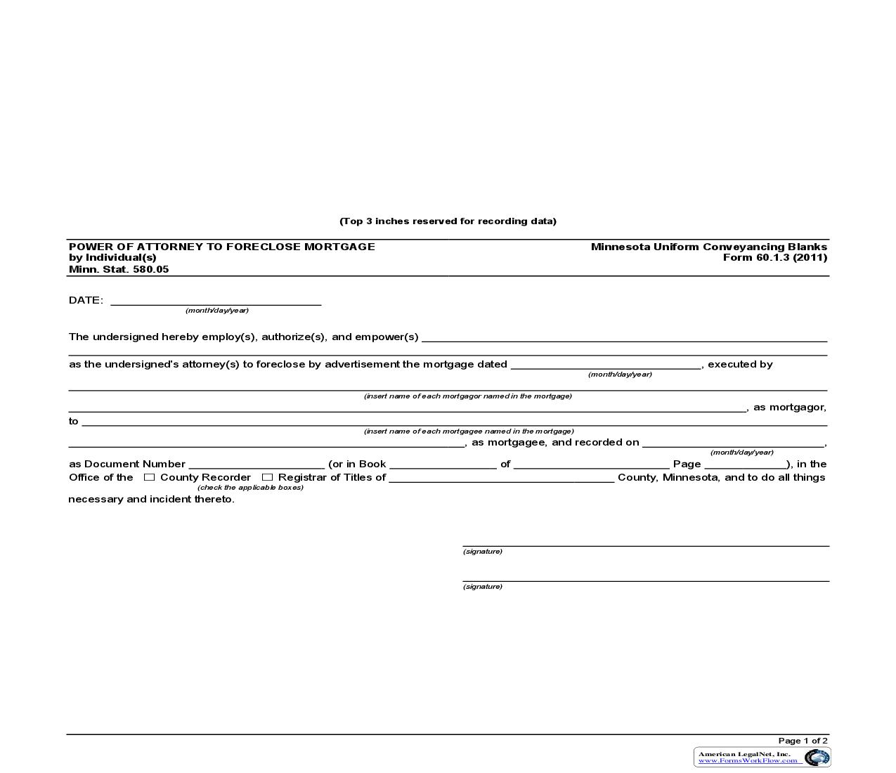 Power of Attorney to Foreclose Mortgage by Individual(s) {60.1.3} | Pdf Fpdf Doc Docx | Minnesota