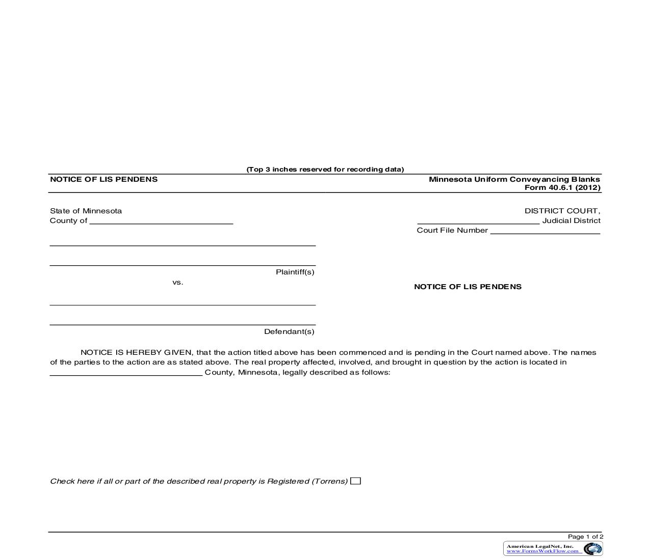 Notice Of Lis Pendens {40.6.1} | Pdf Fpdf Doc Docx | Minnesota
