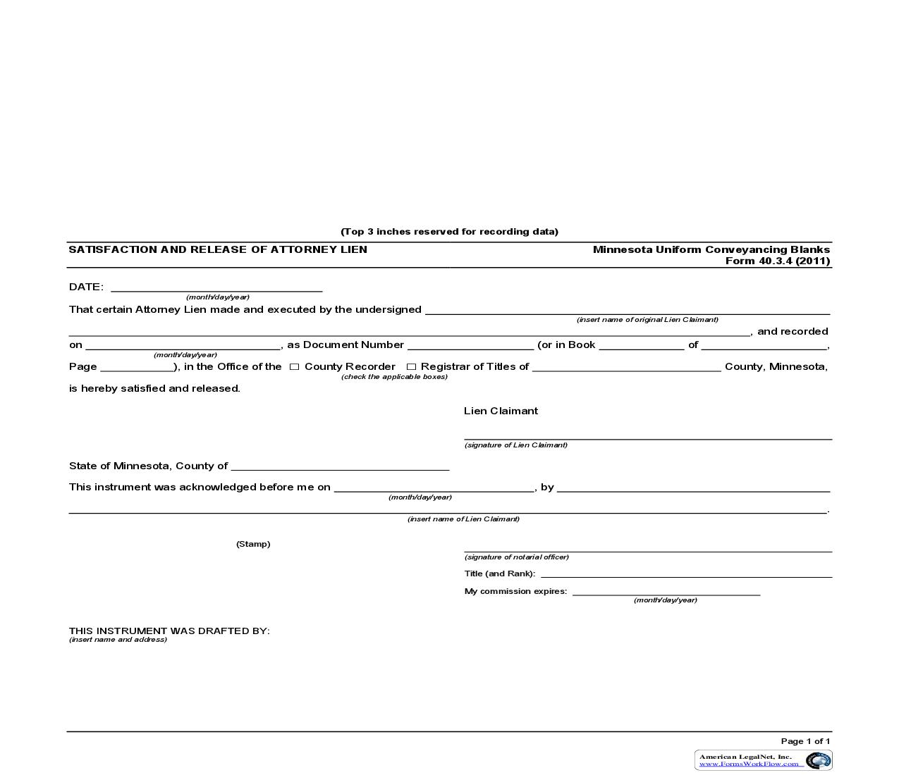 Satisfaction And Release Of Attorney Lien {40.3.4} | Pdf Fpdf Doc Docx | Minnesota