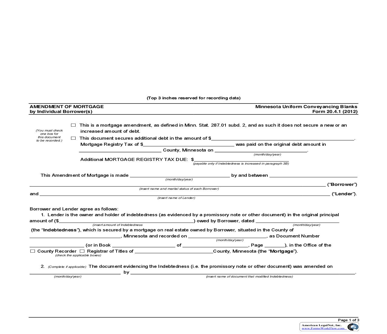 Amendment of Mortgage by Individual Borrower(s) {20.4.1} | Pdf Fpdf Doc Docx | Minnesota
