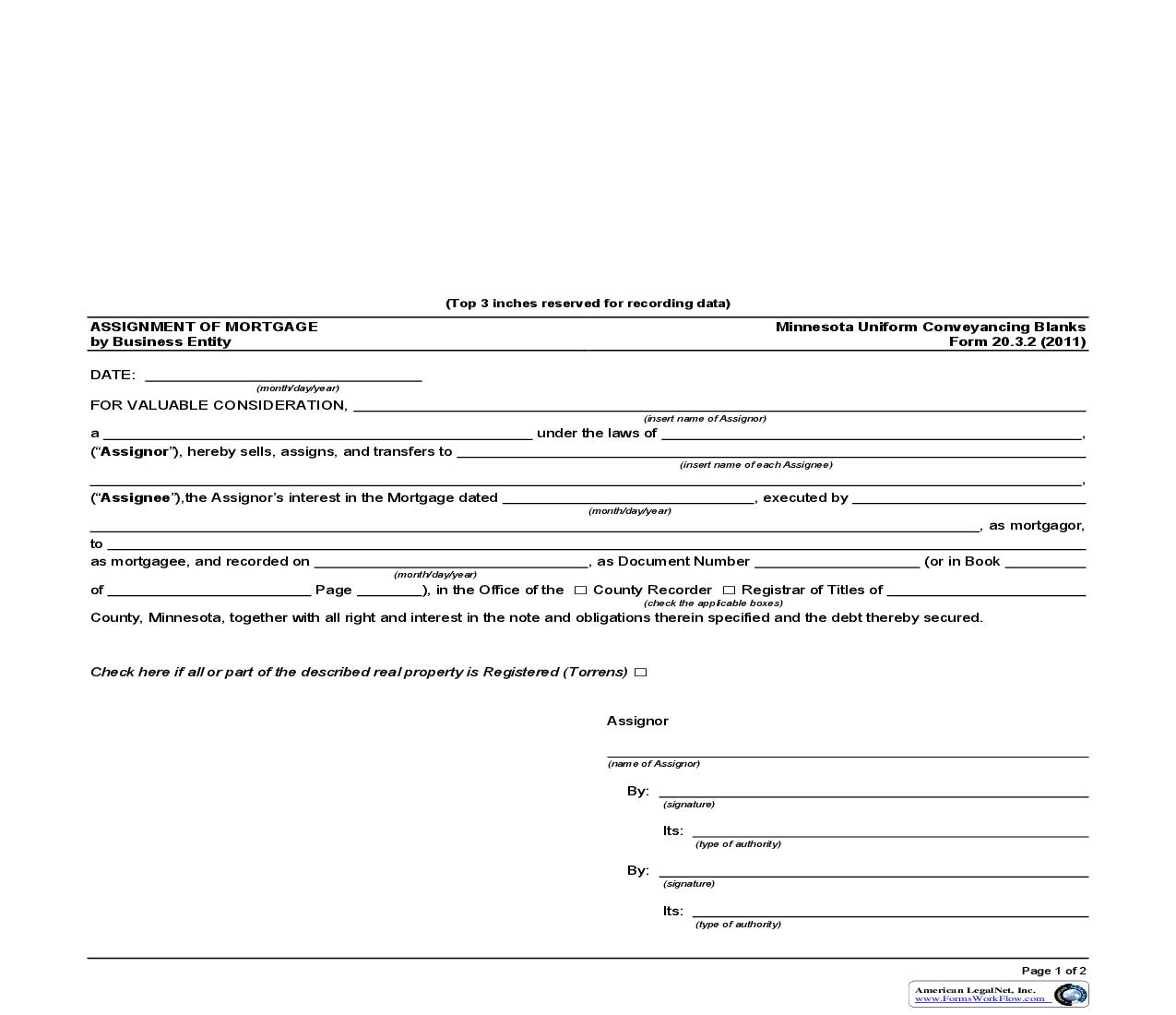 Assignment Of Mortgage By Business Entity {20.3.2} | Pdf Fpdf Doc Docx | Minnesota
