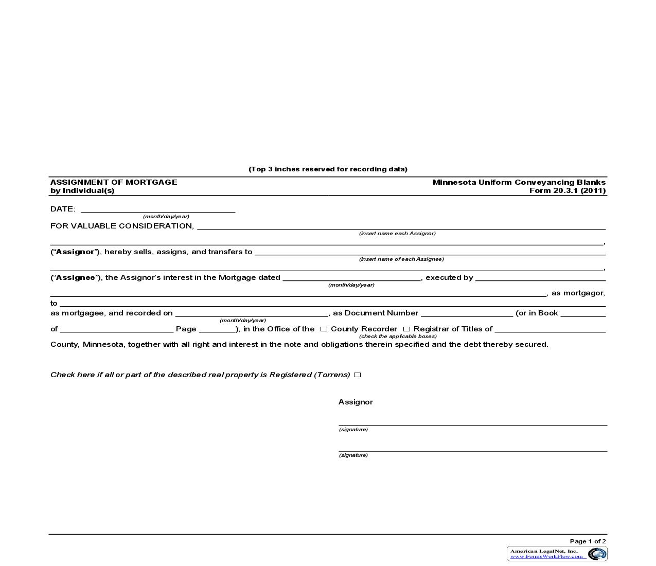 Assignment Of Mortgage By Individual {20.3.1} | Pdf Fpdf Doc Docx | Minnesota