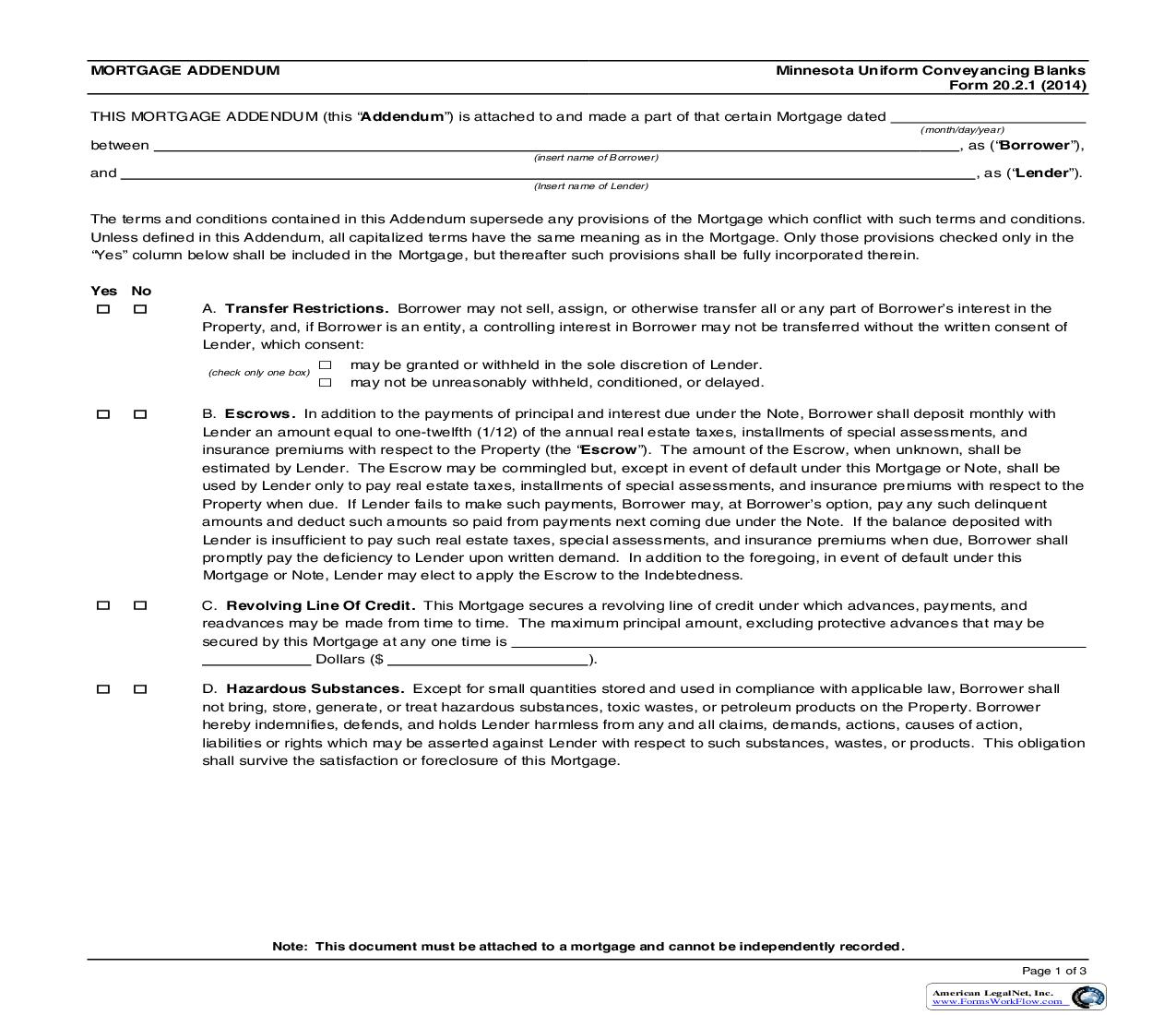 Mortgage Addendum {20.2.1} | Pdf Fpdf Doc Docx | Minnesota