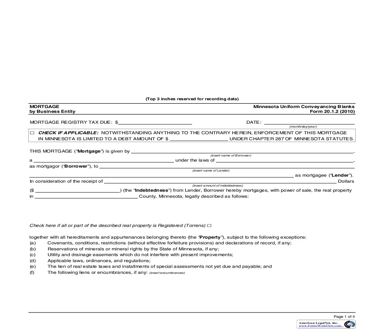 Mortgage By Business Entity {20.1.2} | Pdf Fpdf Doc Docx | Minnesota