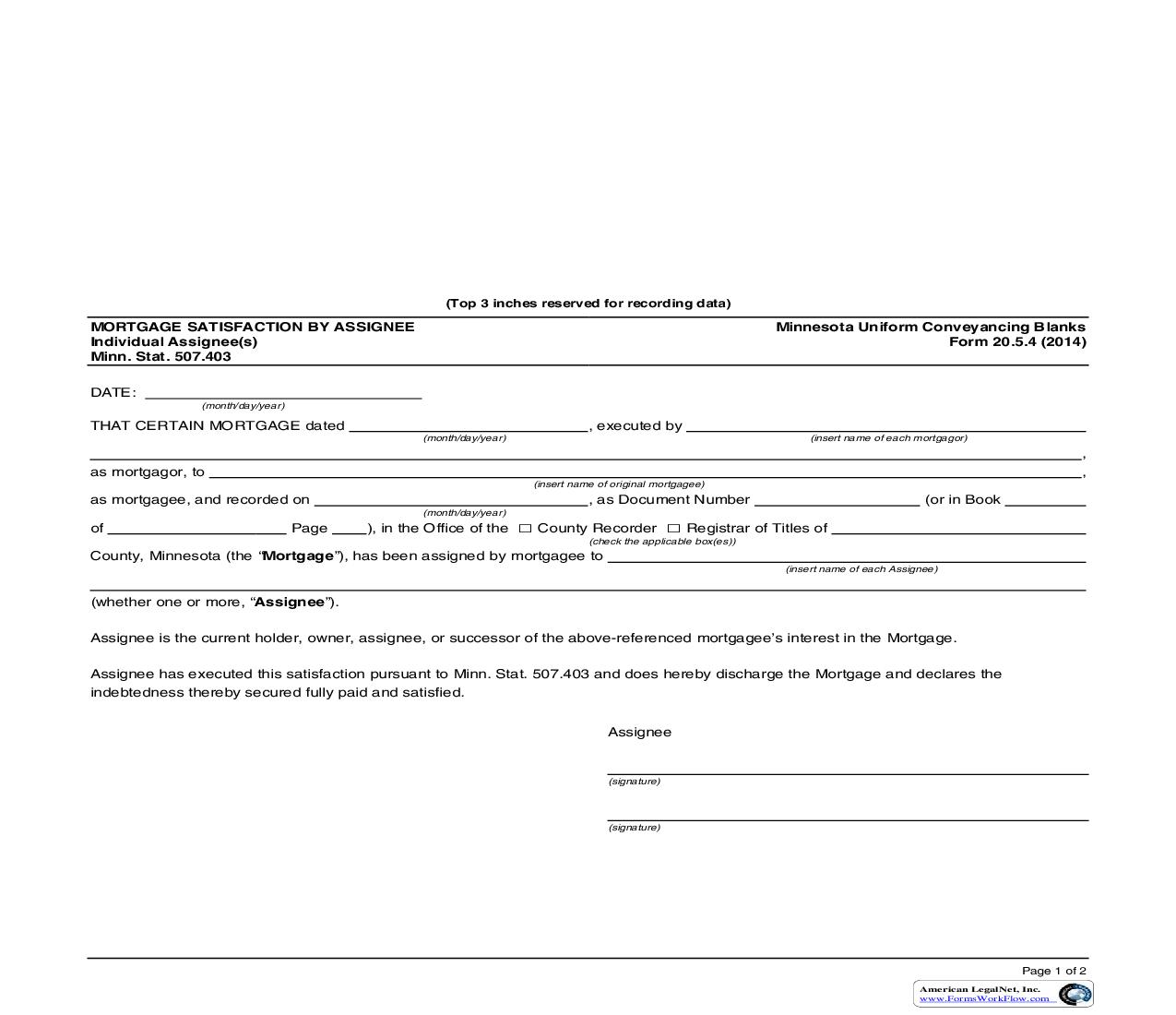 Mortgage Satisfaction By Assignee By Individual(s) {20.5.4} | Pdf Fpdf Doc Docx | Minnesota