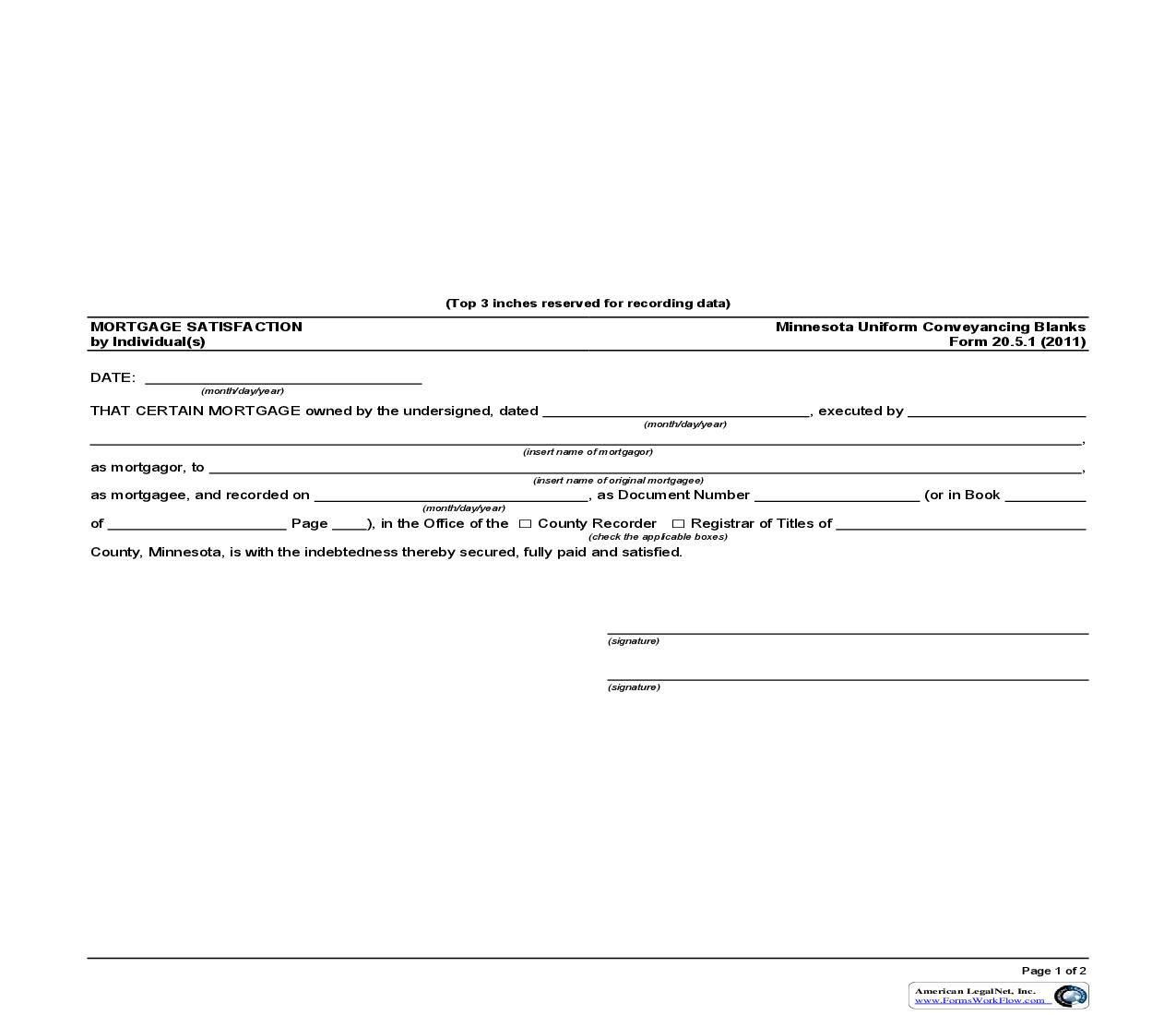 Mortgage Satisfaction By Individual(s) {20.5.1} | Pdf Fpdf Doc Docx | Minnesota