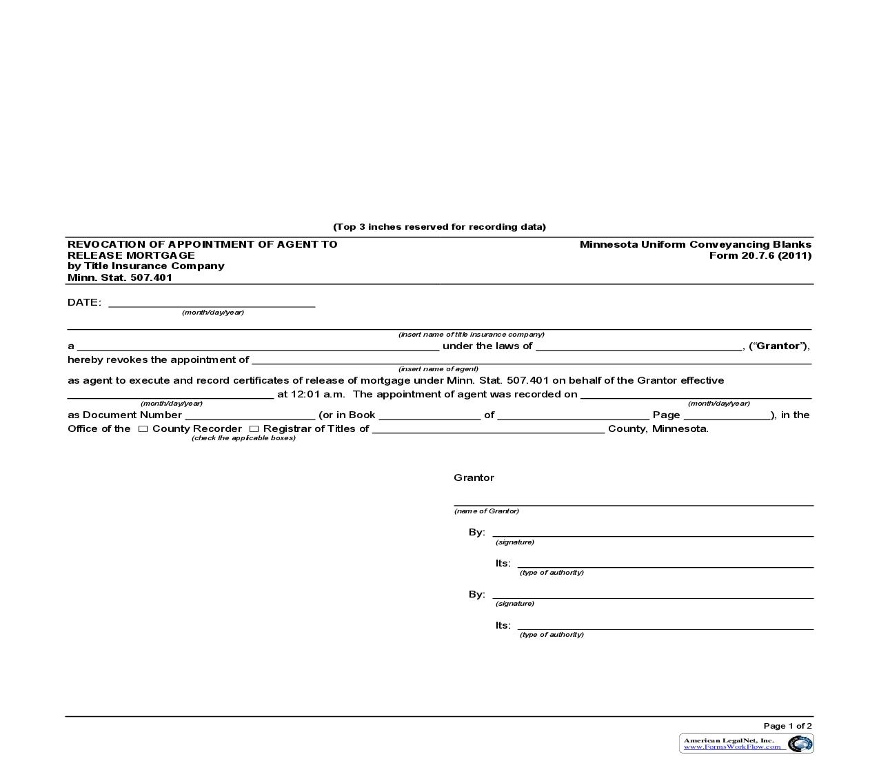 Revocation Of Appointment Of Agent To Release Mortgage By Title Insurance Company {20.7.6} | Pdf Fpdf Doc Docx | Minnesota