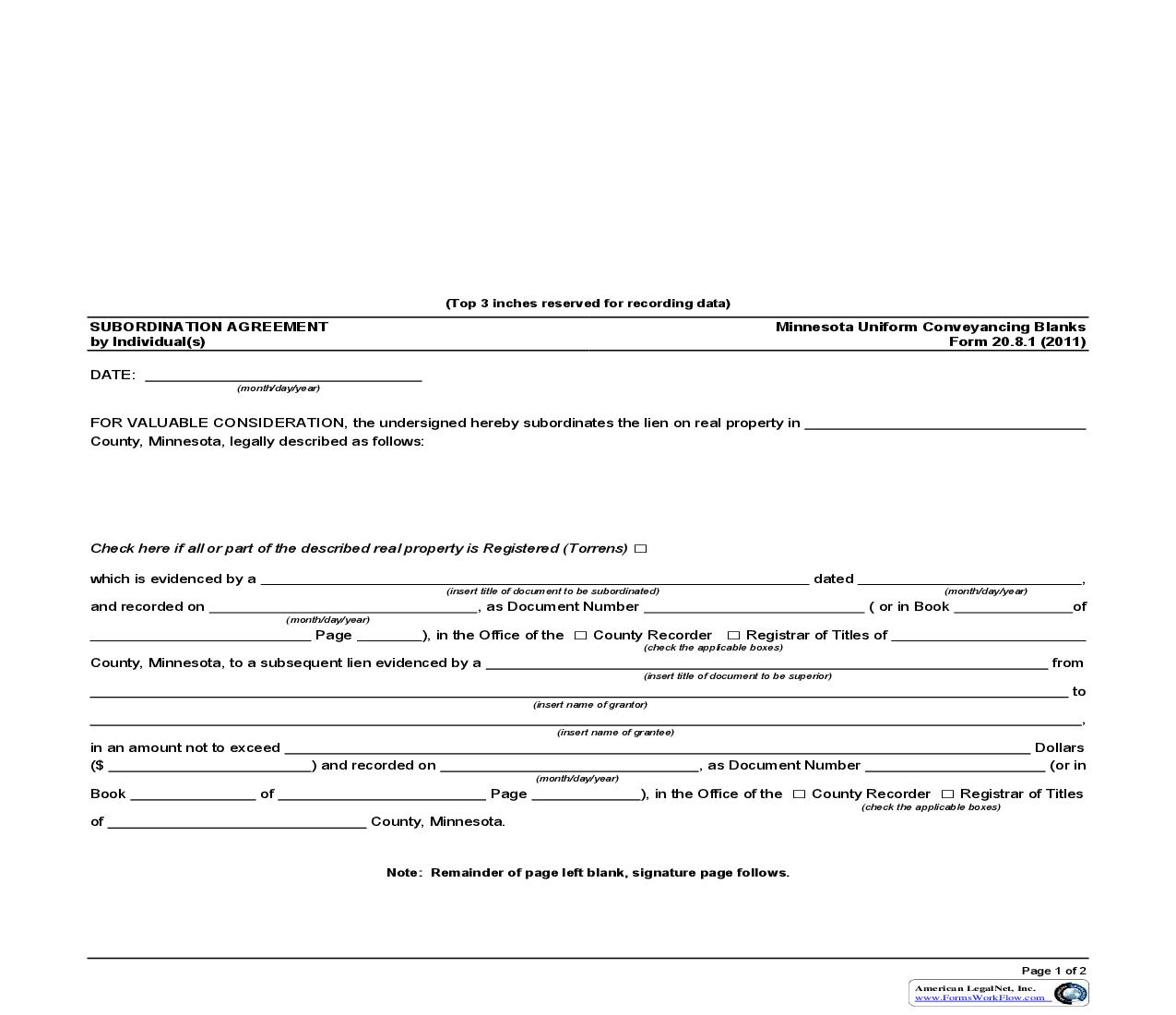 Subordination Agreement By Individual(s) {20.8.1} | Pdf Fpdf Doc Docx | Minnesota