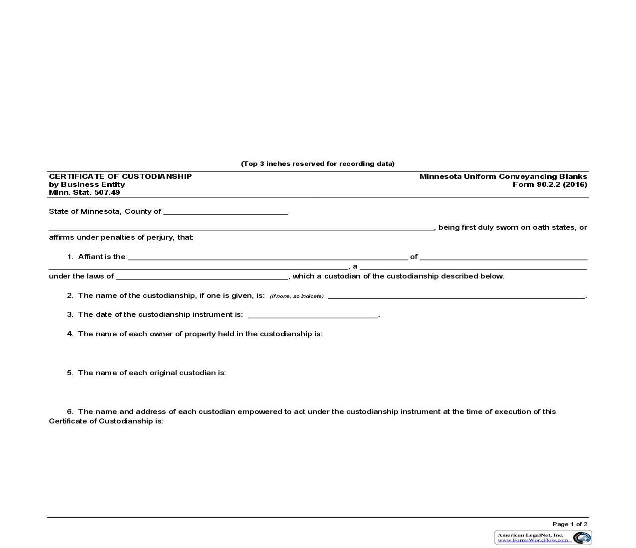 Affidavit Of Custodian {90.2.2} | Pdf Fpdf Doc Docx | Minnesota