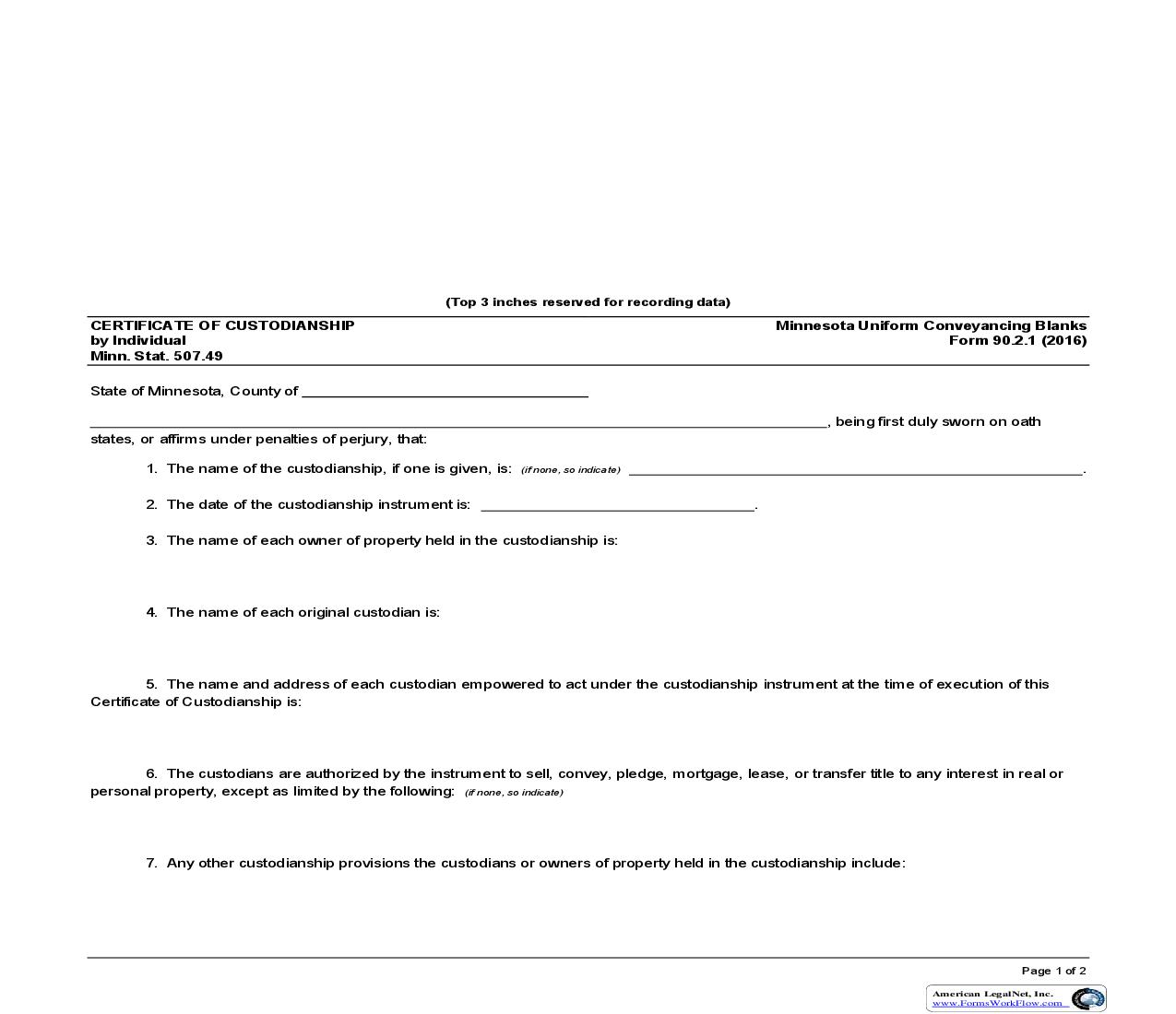 Certificate Of Custodianship {90.2.1} | Pdf Fpdf Doc Docx | Minnesota