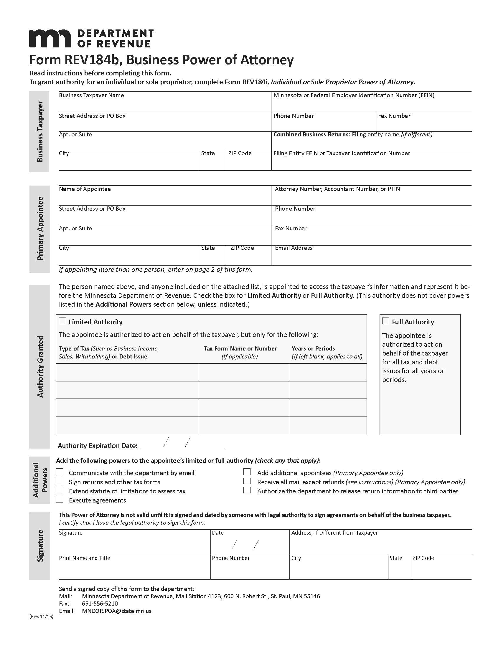 Business Power Of Attorney {184B} | Pdf Fpdf Doc Docx | Minnesota