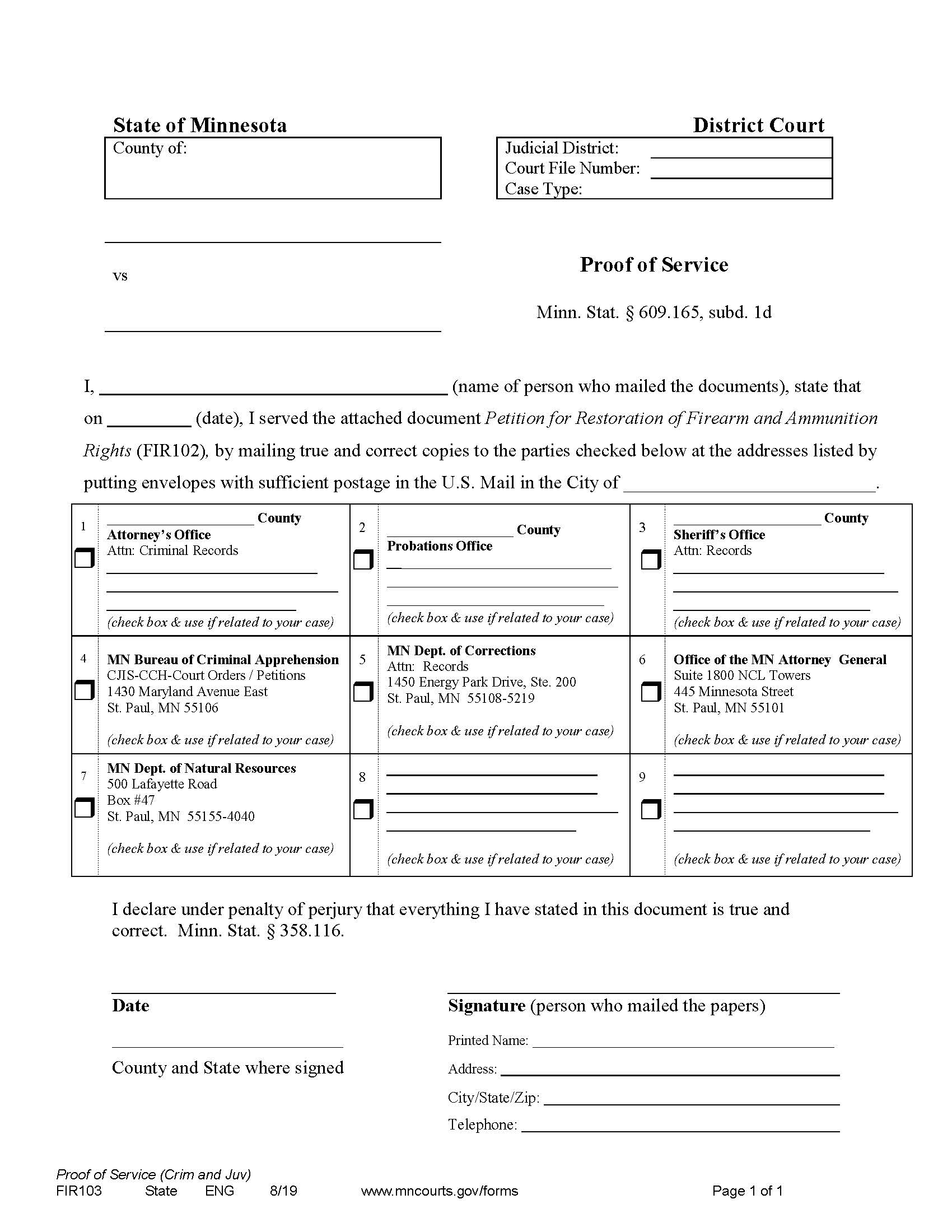 Proof Of Service {FIR103} | Pdf Fpdf Docx | Minnesota