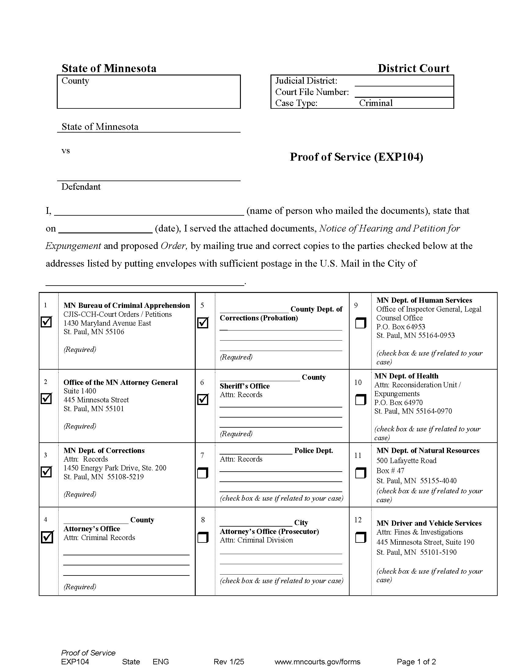 Proof Of Service Criminal Expungement {EXP-104} | Pdf Fpdf Docx | Minnesota